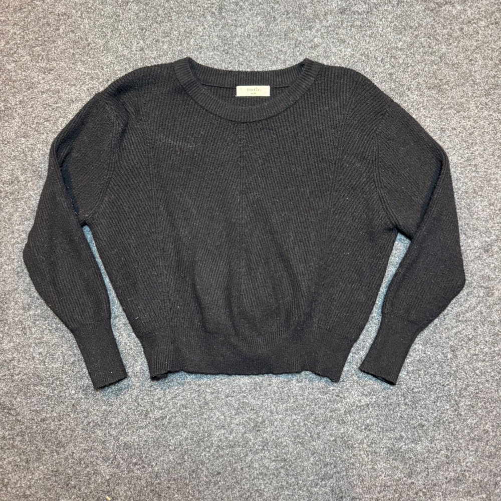 Elodie Black Ribbed Knit Crew Neck Sweater Long Sleeve XS